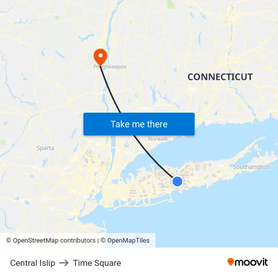 Central Islip to Time Square map