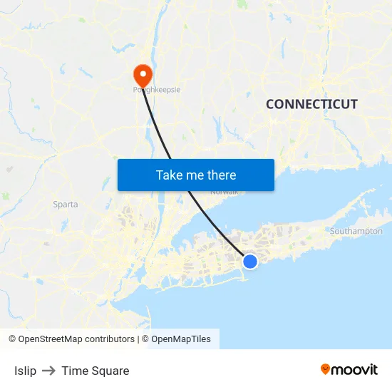 Islip to Time Square map