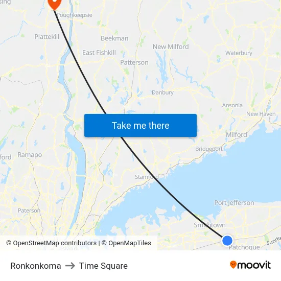 Ronkonkoma to Time Square map