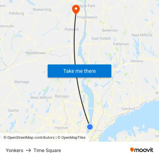 Yonkers to Time Square map