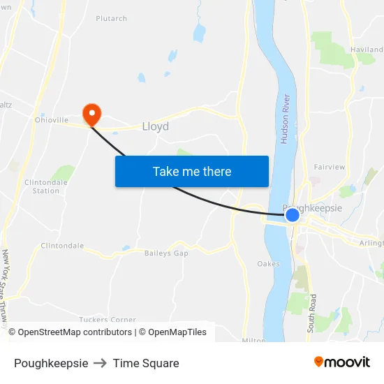 Poughkeepsie to Time Square map