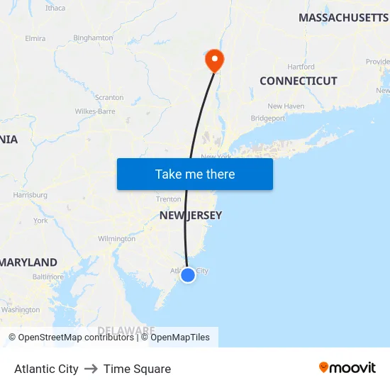 Atlantic City to Time Square map