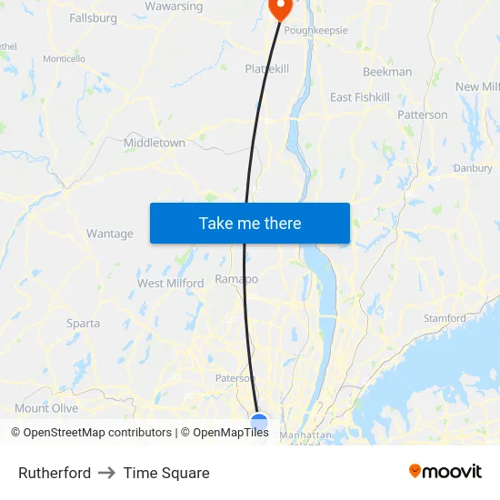 Rutherford to Time Square map