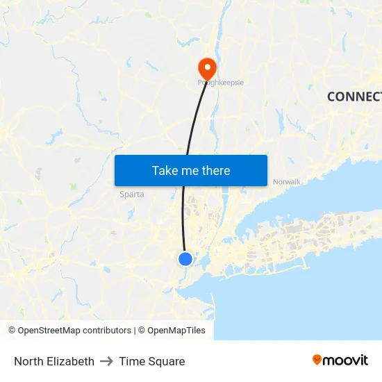 North Elizabeth to Time Square map