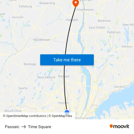 Passaic to Time Square map