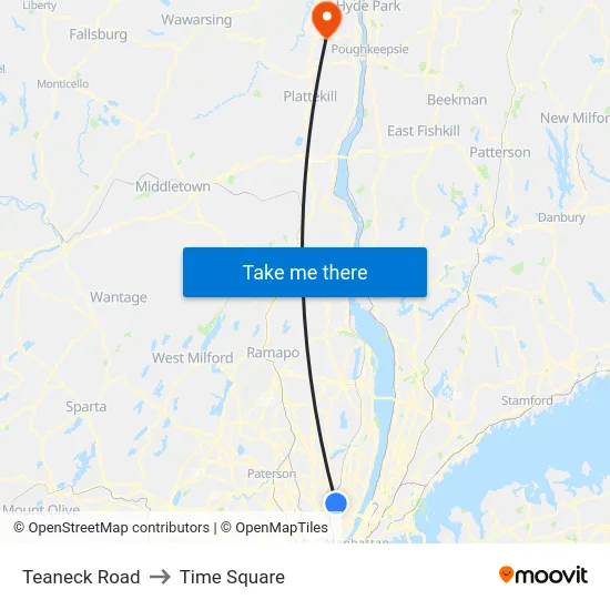 Teaneck Road to Time Square map