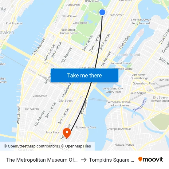 The Metropolitan Museum Of Art to Tompkins Square Bar map