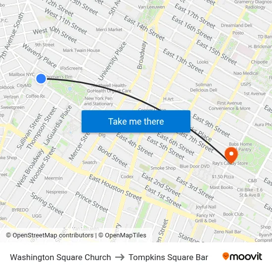 Washington Square Church to Tompkins Square Bar map