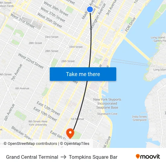 Grand Central Terminal to Tompkins Square Bar map