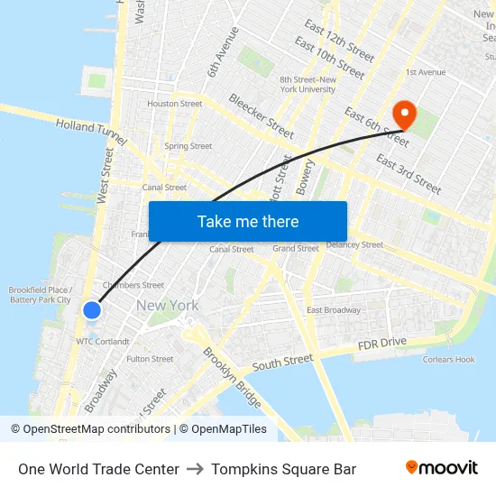 One World Trade Center to Tompkins Square Bar map
