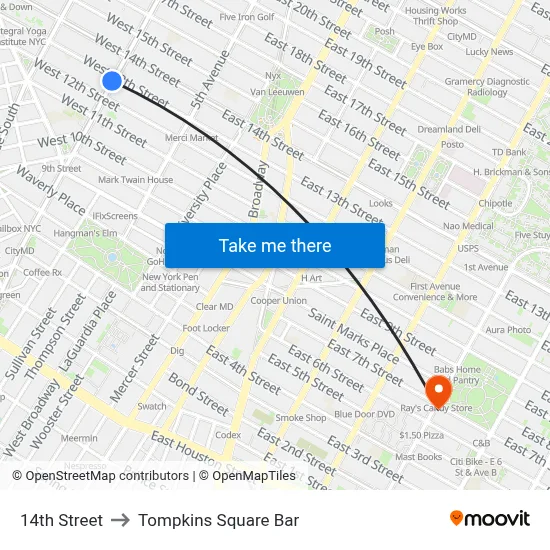 14th Street to Tompkins Square Bar map