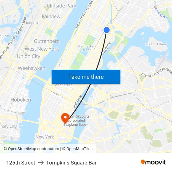 125th Street to Tompkins Square Bar map