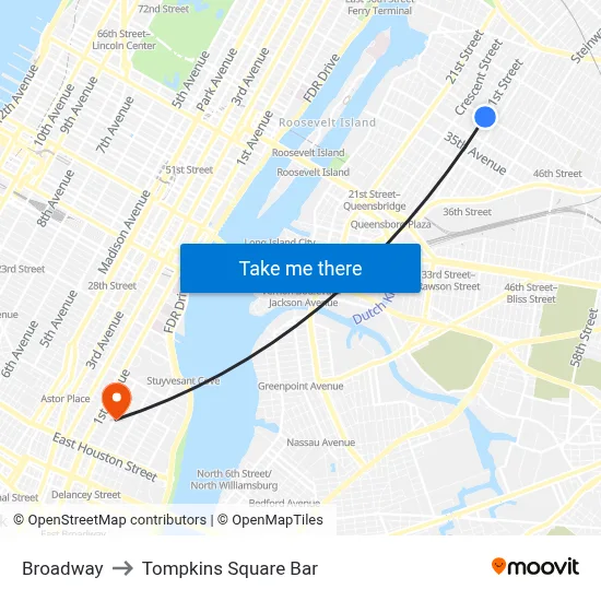 Broadway to Tompkins Square Bar map