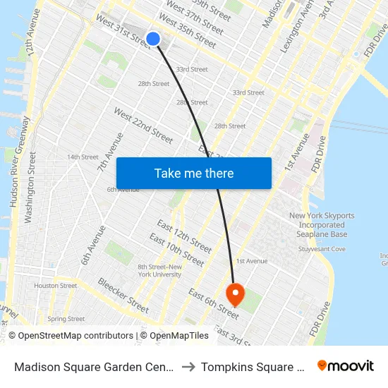 Madison Square Garden Center to Tompkins Square Bar map