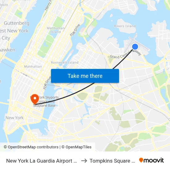 New York La Guardia Airport LGA to Tompkins Square Bar map