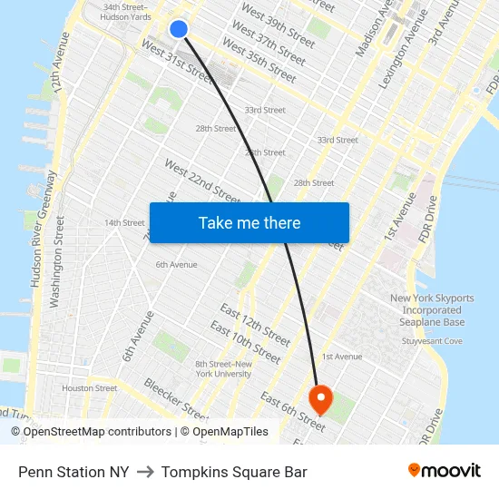Penn Station NY to Tompkins Square Bar map