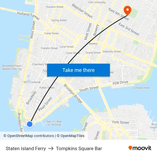 Staten Island Ferry to Tompkins Square Bar map