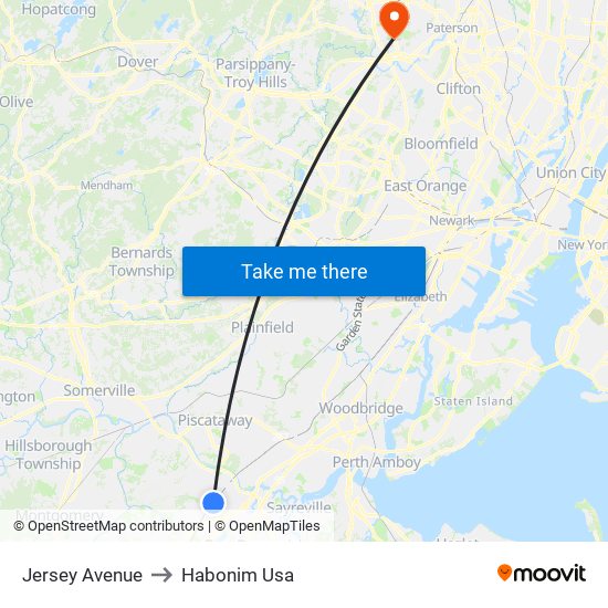 Jersey Avenue to Habonim Usa map