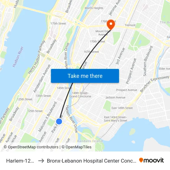 Harlem-125th St. to Bronx-Lebanon Hospital Center Concourse Division map
