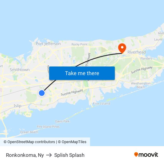 Ronkonkoma, Ny to Splish Splash map