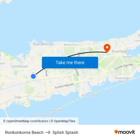 Ronkonkoma Beach to Splish Splash map
