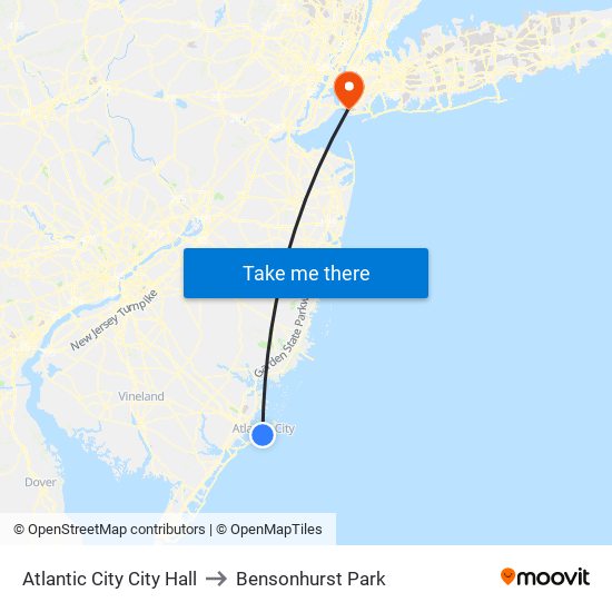 Atlantic City City Hall to Bensonhurst Park map