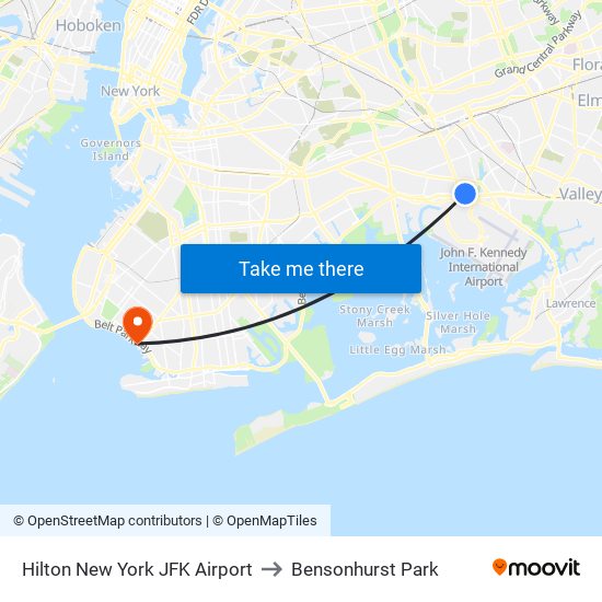 Hilton New York JFK Airport to Bensonhurst Park map