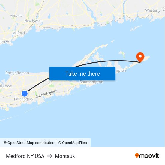 Medford NY USA to Montauk map