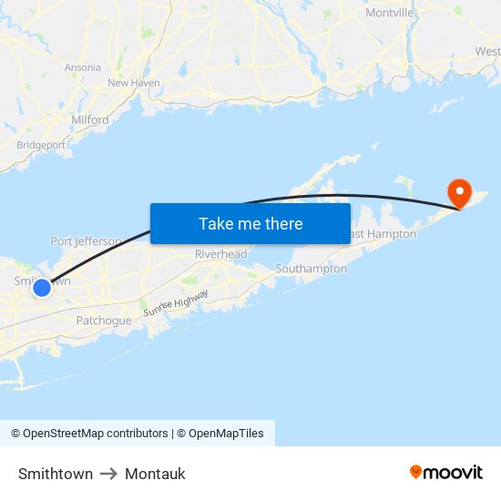 Smithtown to Montauk map