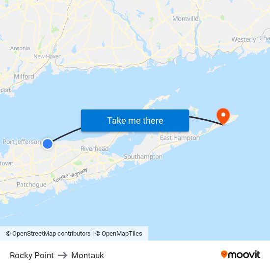Rocky Point to Montauk map