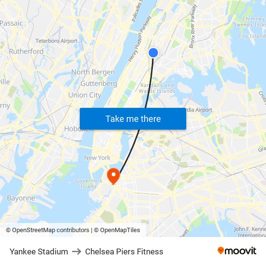 Yankee Stadium to Chelsea Piers Fitness map