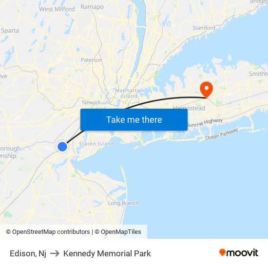 Edison, Nj to Kennedy Memorial Park map