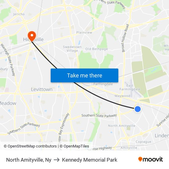 North Amityville, Ny to Kennedy Memorial Park map