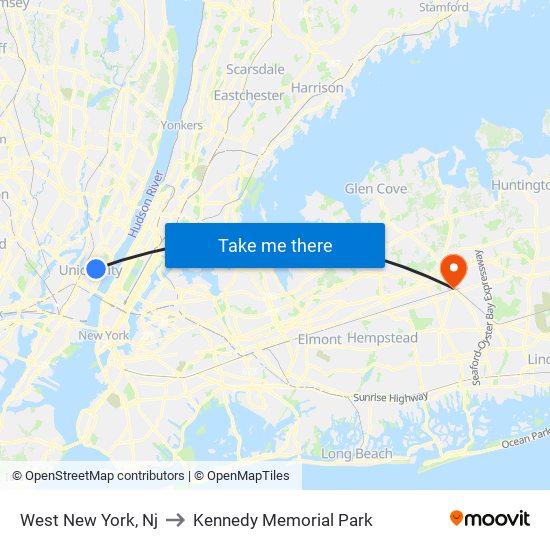 West New York, Nj to Kennedy Memorial Park map