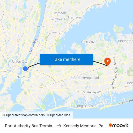 Port Authority Bus Terminal to Kennedy Memorial Park map