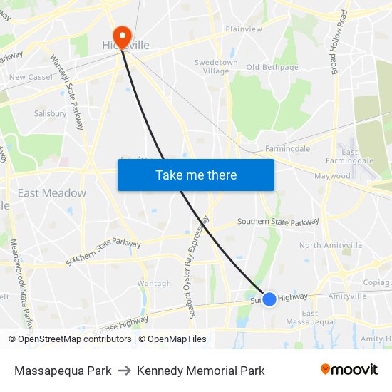 Massapequa Park to Kennedy Memorial Park map