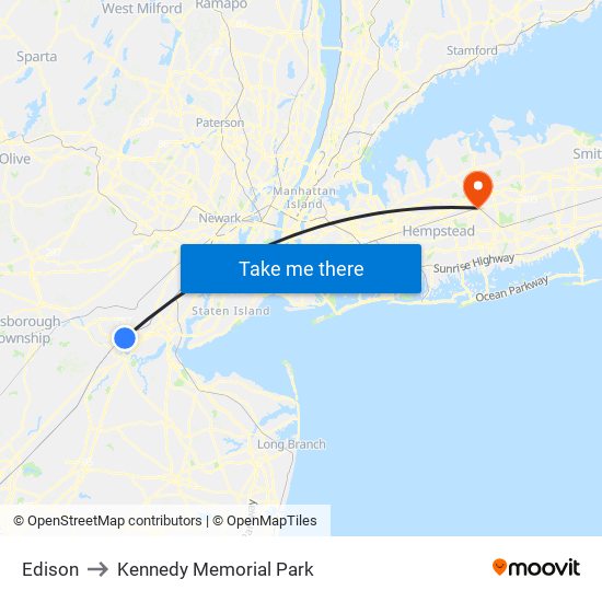 Edison to Kennedy Memorial Park map