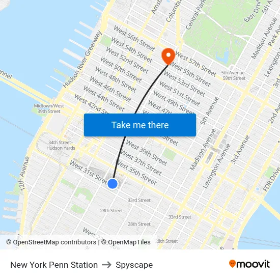 New York Penn Station to Spyscape map