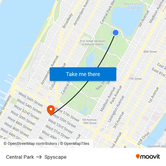 Central Park to Spyscape map
