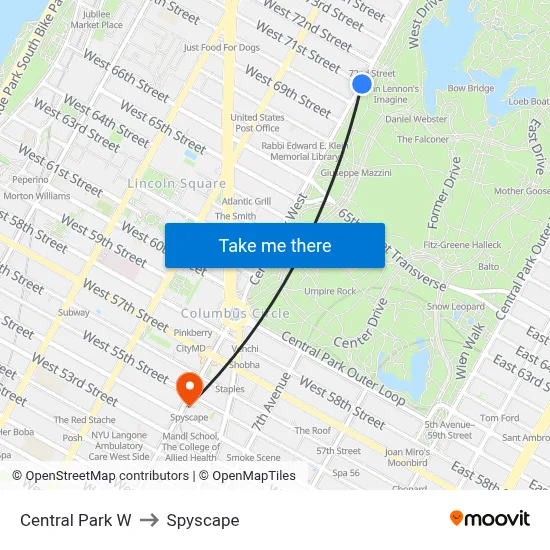 Central Park W, New York, NY 10023 to Spyscape map