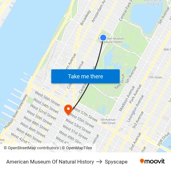 American Museum Of Natural History to Spyscape map