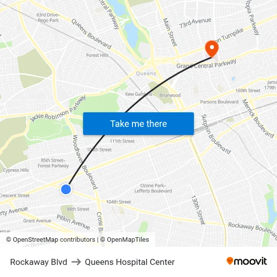 Rockaway Blvd, Ozone Park, NY 11416 to Queens Hospital Center map