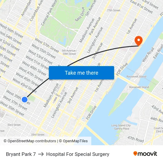 Bryant Park 7 to Hospital For Special Surgery map