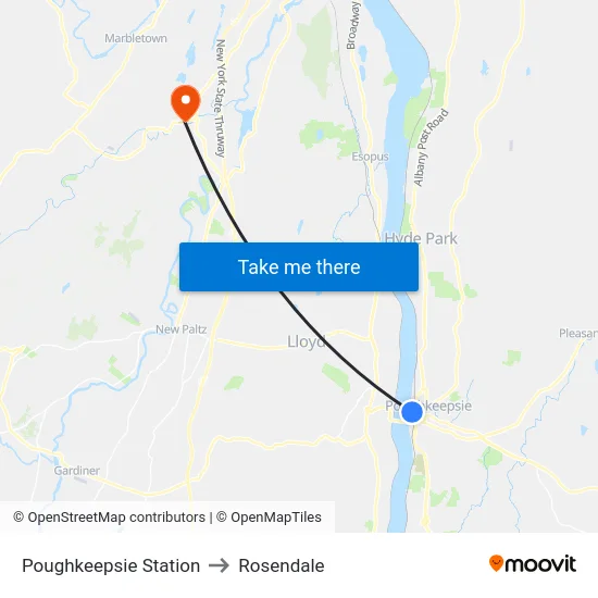 Poughkeepsie Station to Rosendale map