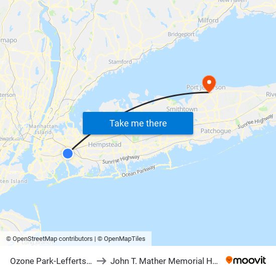 Ozone Park-Lefferts Blvd to John T. Mather Memorial Hospital map