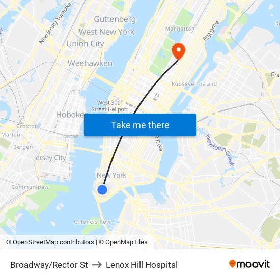 Broadway/Rector St to Lenox Hill Hospital map