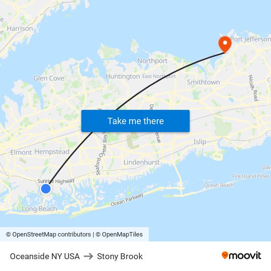 Oceanside NY USA to Stony Brook map