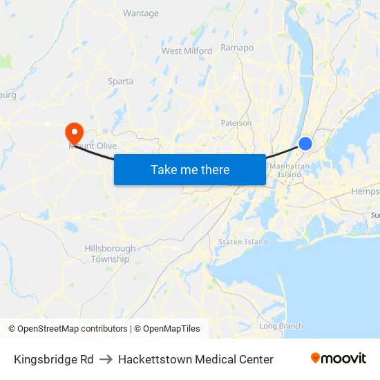 Kingsbridge Rd to Hackettstown Medical Center map