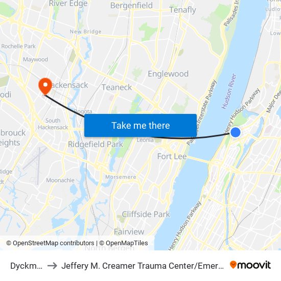 Dyckman St to Jeffery M. Creamer Trauma Center / Emergency Department map