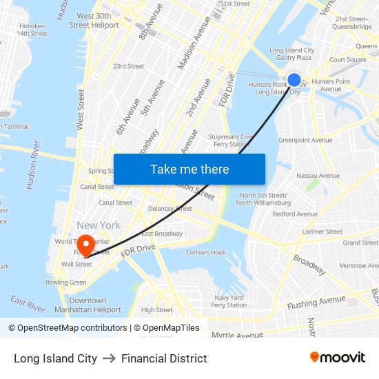 Long Island City to Financial District map